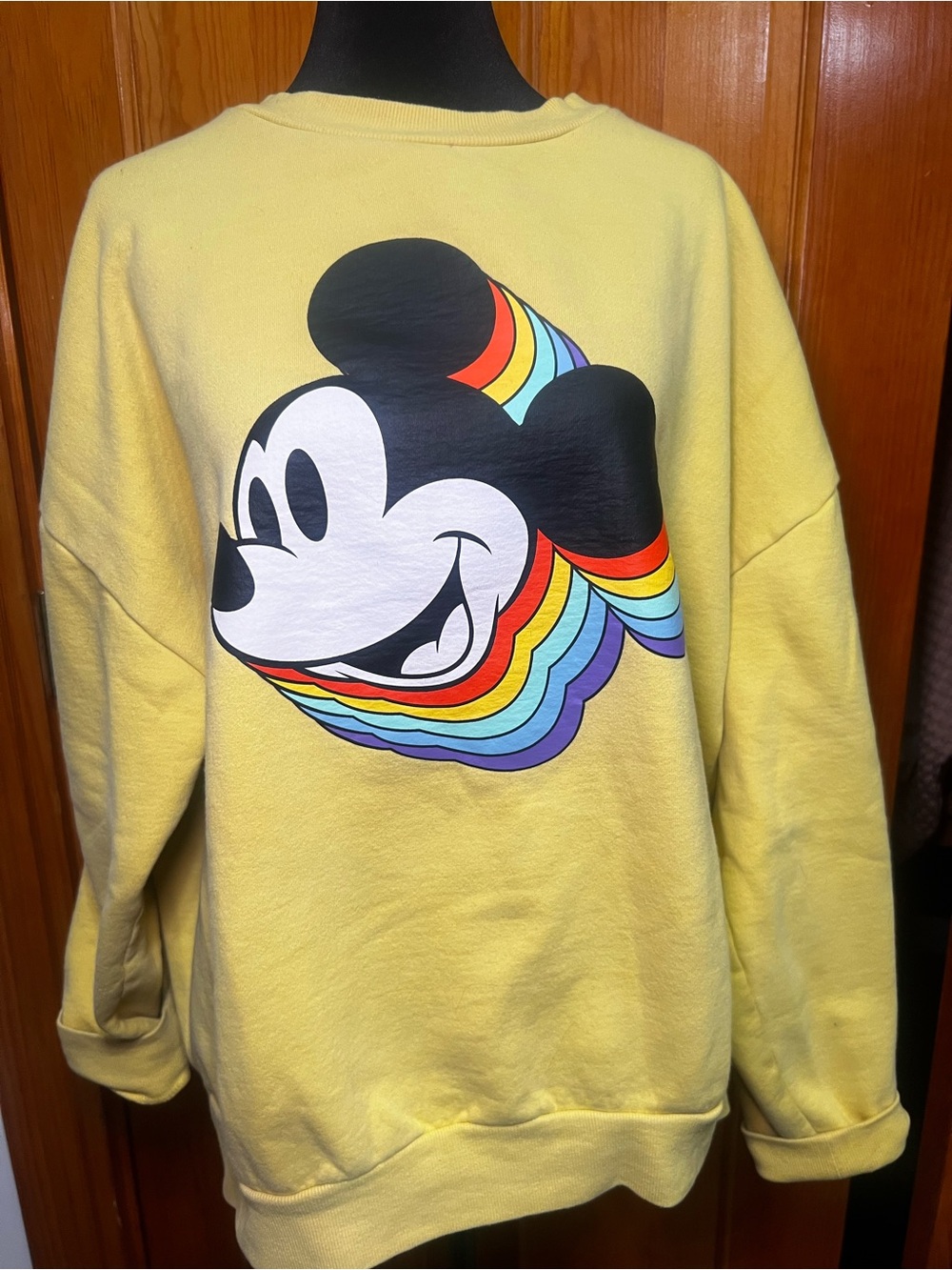 Vintage Disney Yellow Rainbow Mickey Pullover Sweatshirt